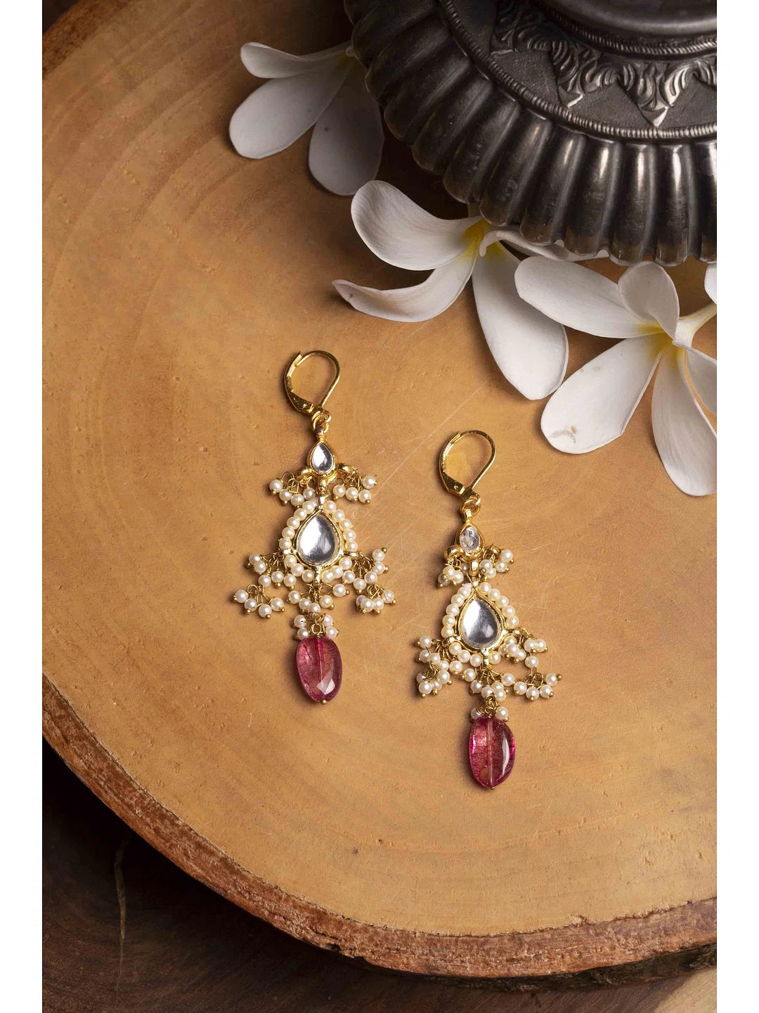 Kundan Tourmaline Drop Earrings