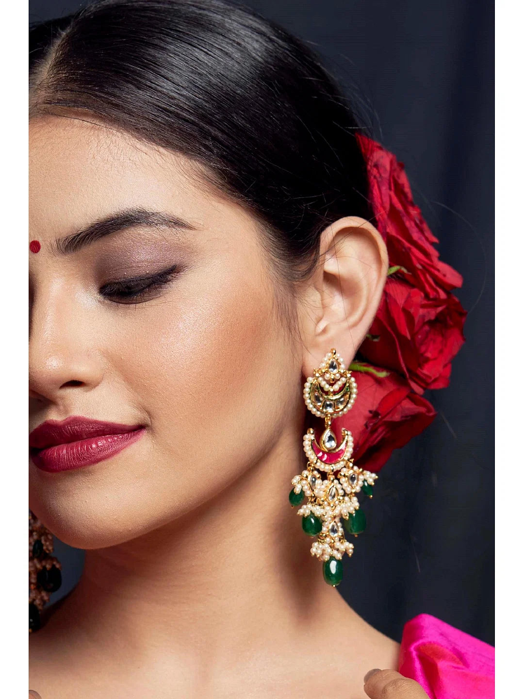 Red Chand Emerald Dangler Earrings