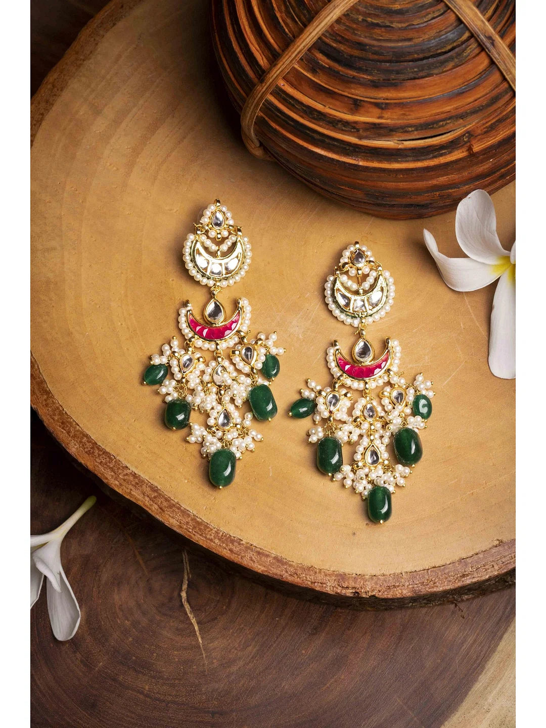 Red Chand Emerald Dangler Earrings