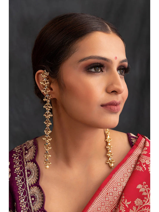 Gold & White Biya Kundan Earrings