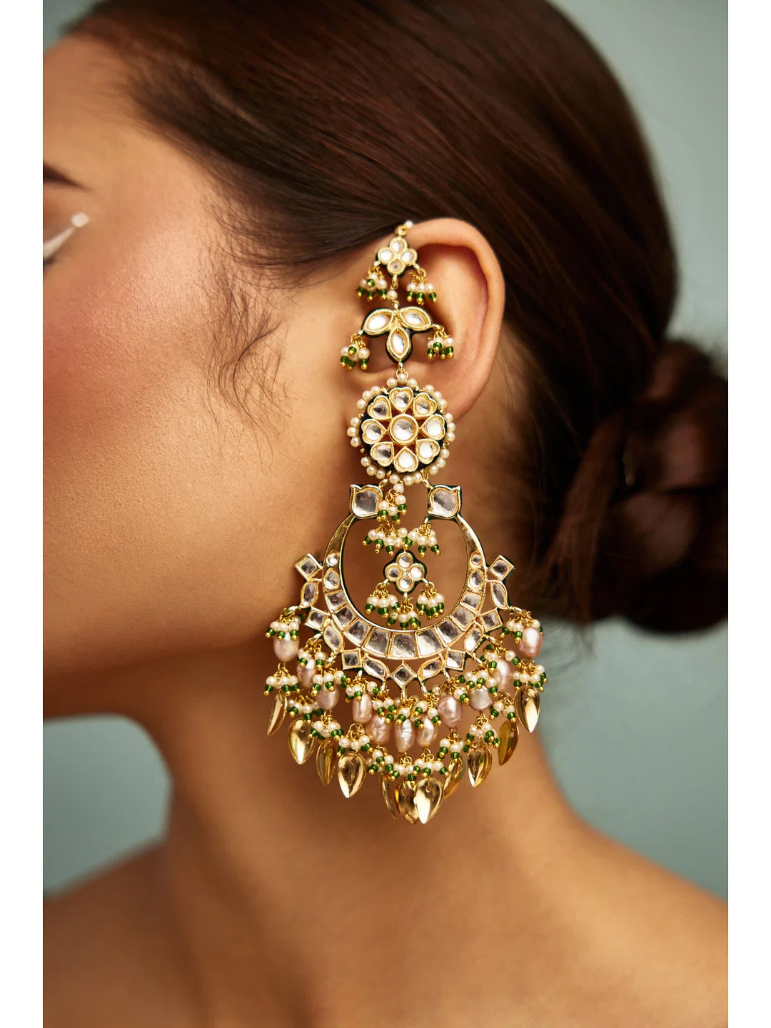 Statement Kundan Gold & White Pipalpatti Chandbaali