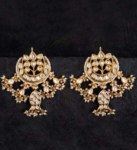 Kundan Fish Crescent Gold Earrings