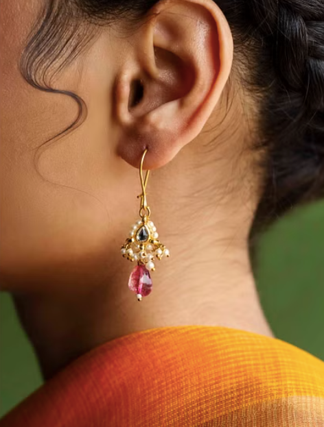 Tiny Kundan Tourmaline Drop Earrings