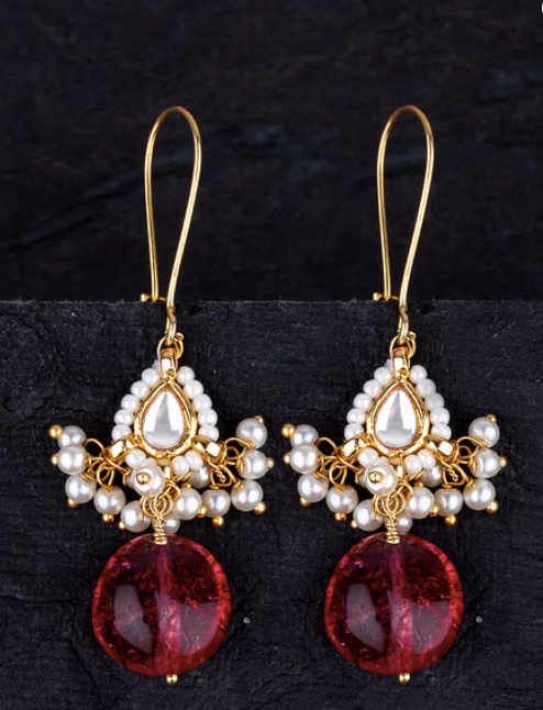 Tiny Kundan Tourmaline Drop Earrings