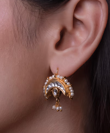 Gold Chand Pearls Kundan Earrings