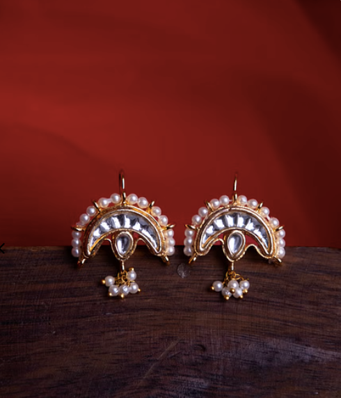 Gold Chand Pearls Kundan Earrings