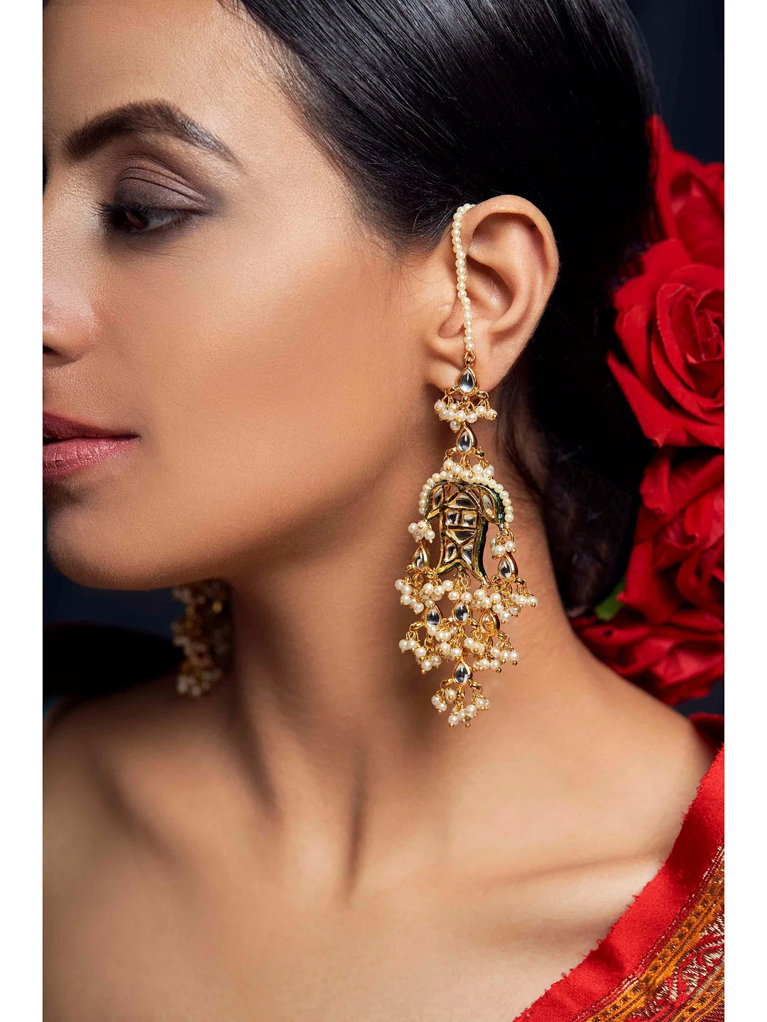 Golden Pearl Kundan Fish Earrings